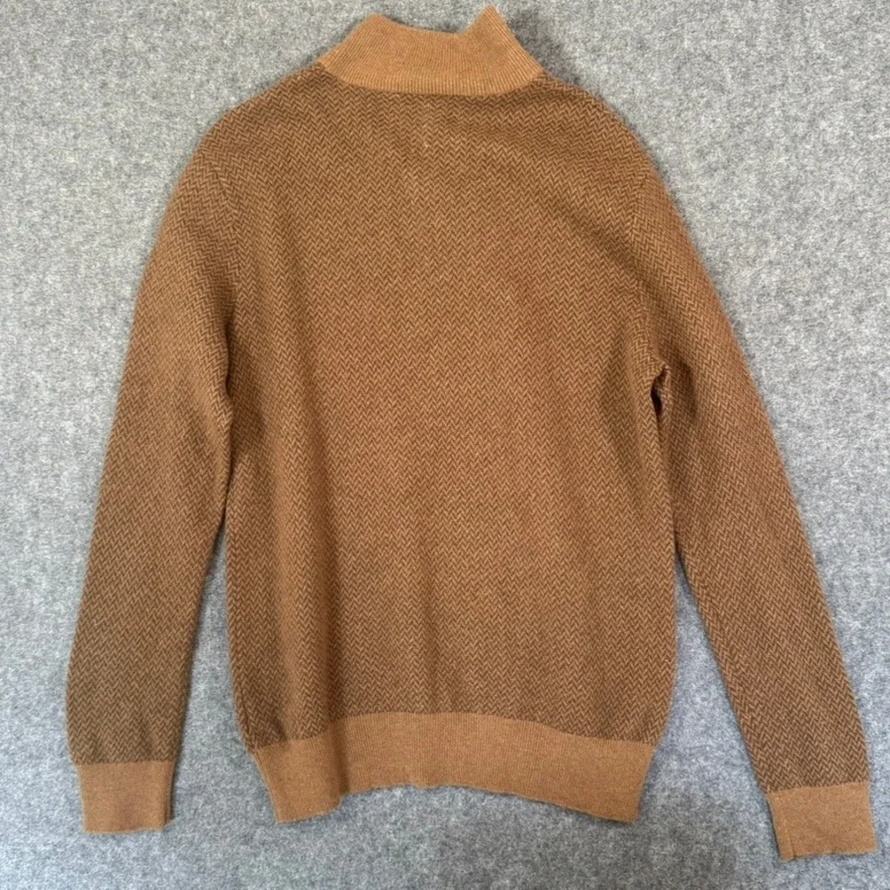 VTG Polo Ralph Lauren Mens Brown Herringbone Merino Wool Mock Neck Sweater Large